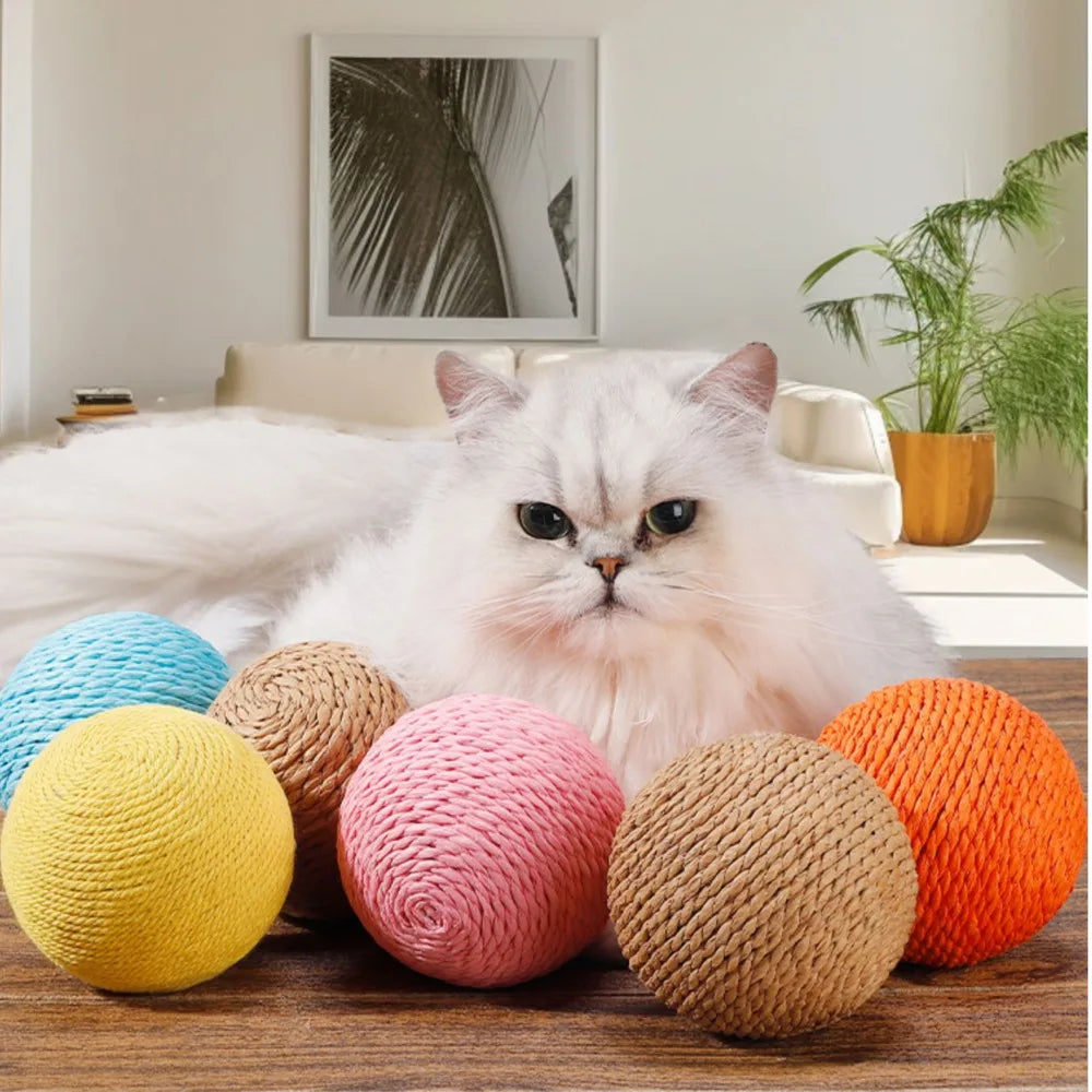 Interactive 10cm Sisal Cat Scratching Ball – Teeth-Cleaning, Anti-Bite Sound Toy for Kittens & Cats