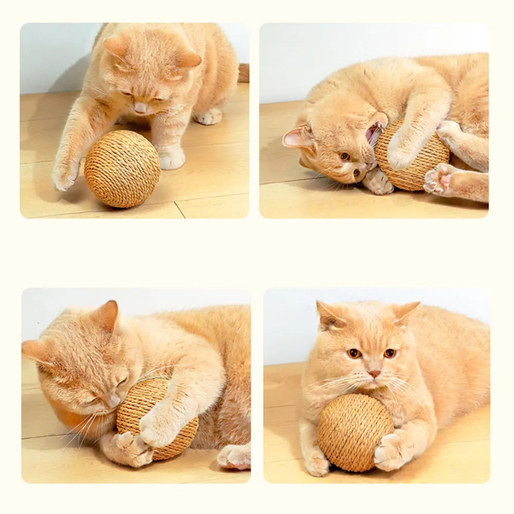 Interactive 10cm Sisal Cat Scratching Ball – Teeth-Cleaning, Anti-Bite Sound Toy for Kittens & Cats