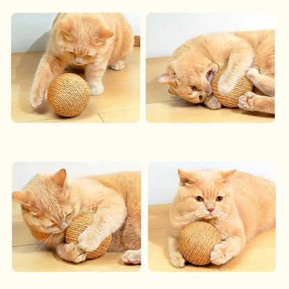 Interactive 10cm Sisal Cat Scratching Ball – Teeth-Cleaning, Anti-Bite Sound Toy for Kittens & Cats