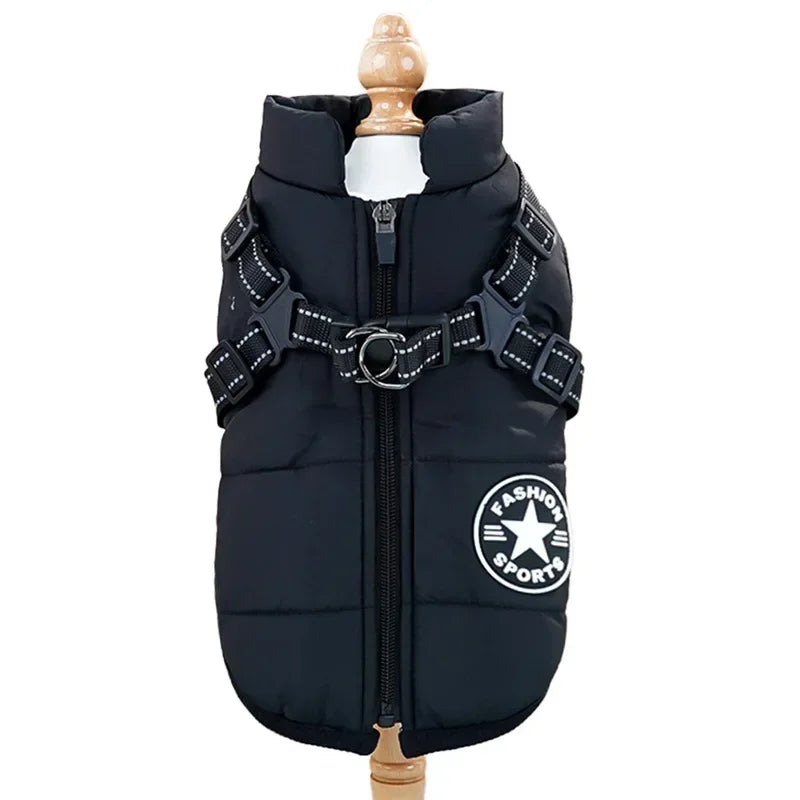 Pet Dog Coat with Built-In Harness – Waterproof Winter Jacket with Zipper & Reflective Straps for Small, Medium & Large Dogs and Cats