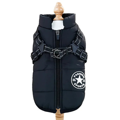Pet Dog Coat with Built-In Harness – Waterproof Winter Jacket with Zipper & Reflective Straps for Small, Medium & Large Dogs and Cats