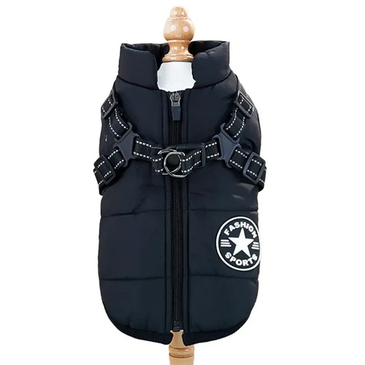 Pet Dog Coat with Built-In Harness – Waterproof Winter Jacket with Zipper & Reflective Straps for Small, Medium & Large Dogs and Cats
