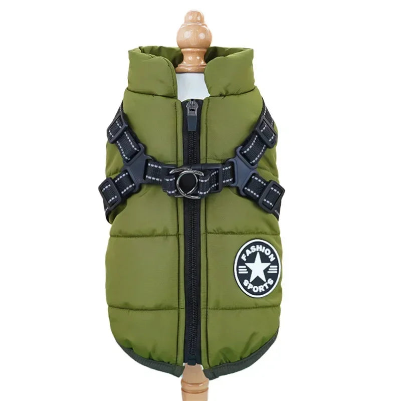 Pet Dog Coat with Built-In Harness – Waterproof Winter Jacket with Zipper & Reflective Straps for Small, Medium & Large Dogs and Cats