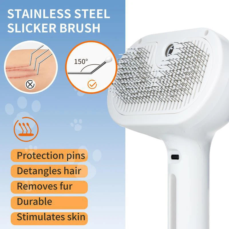 Pet Steam Comb & Pet Massage Brush – USB Charging Hair Removal Comb with Safe Round Teeth for Cats and Dogs