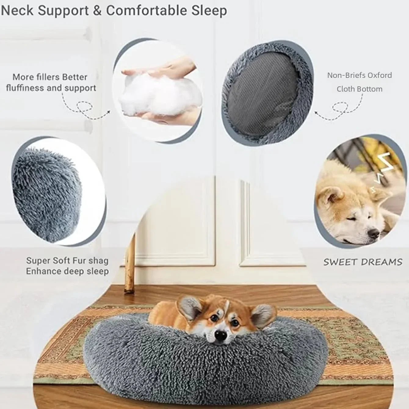 Luxury Round Plush Pet Bed for Small, Medium & Large Dogs – Super Soft Cat & Dog Nest, Winter Warm Fleece Dog House