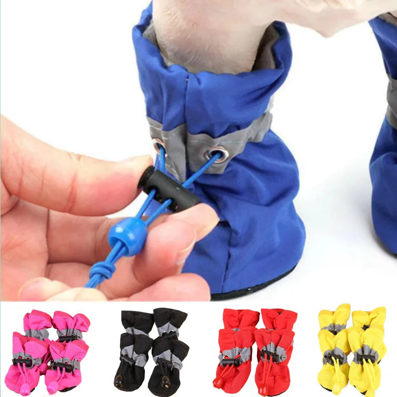 4-Piece Waterproof Pet Dog Shoes – Anti-Slip Rain Boots for Small Dogs, Puppies & Cats