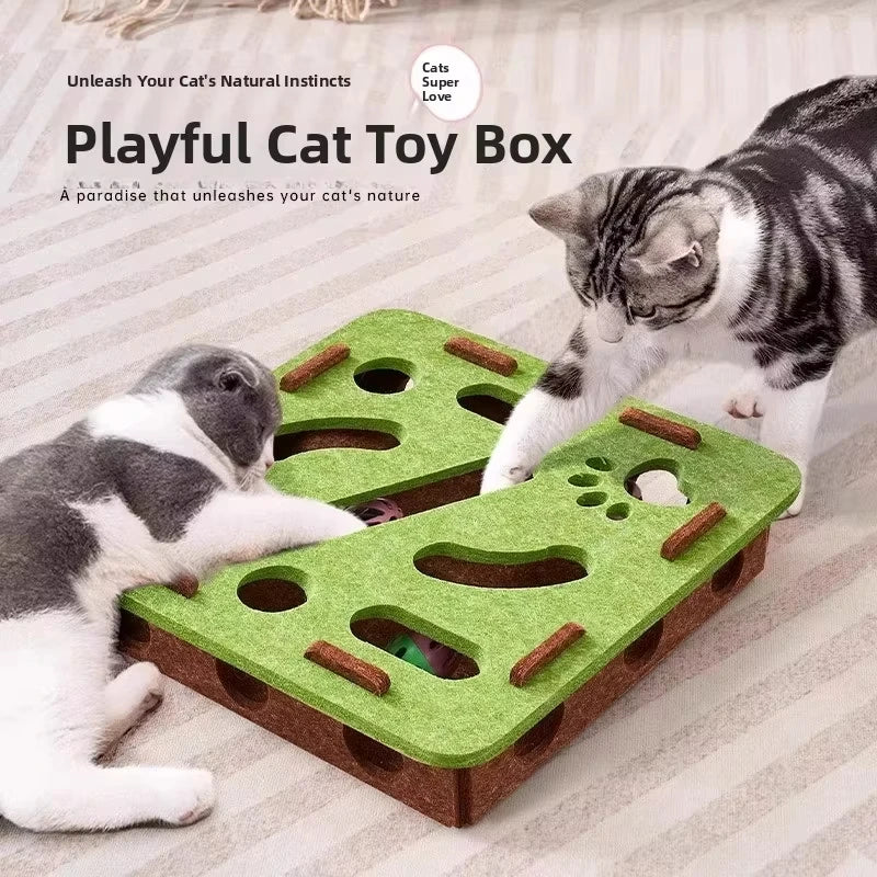 Cat Puzzle Toy Felt Box – Interactive Indoor Exercise & Hunting Toy with Ball for Mental Stimulation and Play