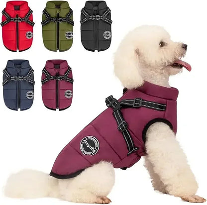 Pet Dog Coat with Built-In Harness – Waterproof Winter Jacket with Zipper & Reflective Straps for Small, Medium & Large Dogs and Cats