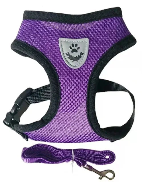 Adjustable Cat & Dog Harness with Lead – Breathable Mesh Vest with Reflective Stripes for Small to Medium Pets