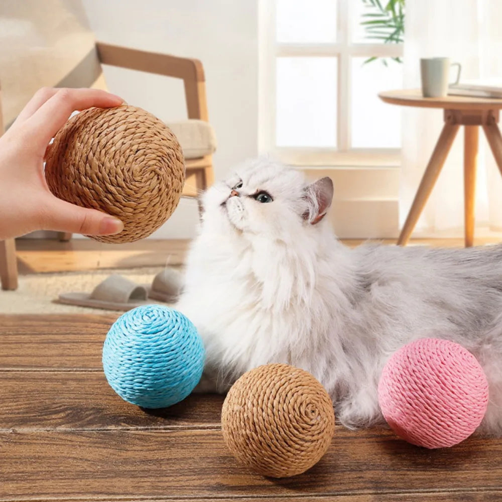 Interactive 10cm Sisal Cat Scratching Ball – Teeth-Cleaning, Anti-Bite Sound Toy for Kittens & Cats