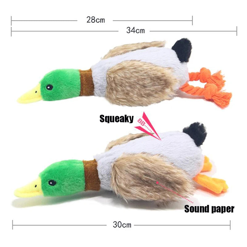 Plush Duck Squeaky Dog Toy – Soft Stuffed Animal with Rope Legs for Teeth Cleaning, Chewing & Interactive Play