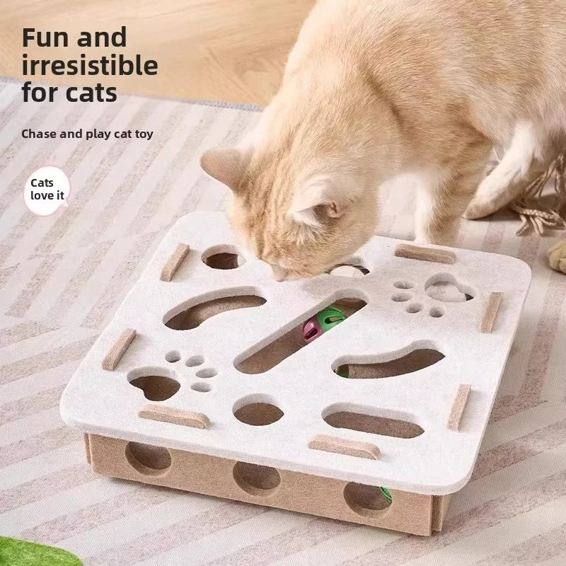 Cat Puzzle Toy Felt Box – Interactive Indoor Exercise & Hunting Toy with Ball for Mental Stimulation and Play